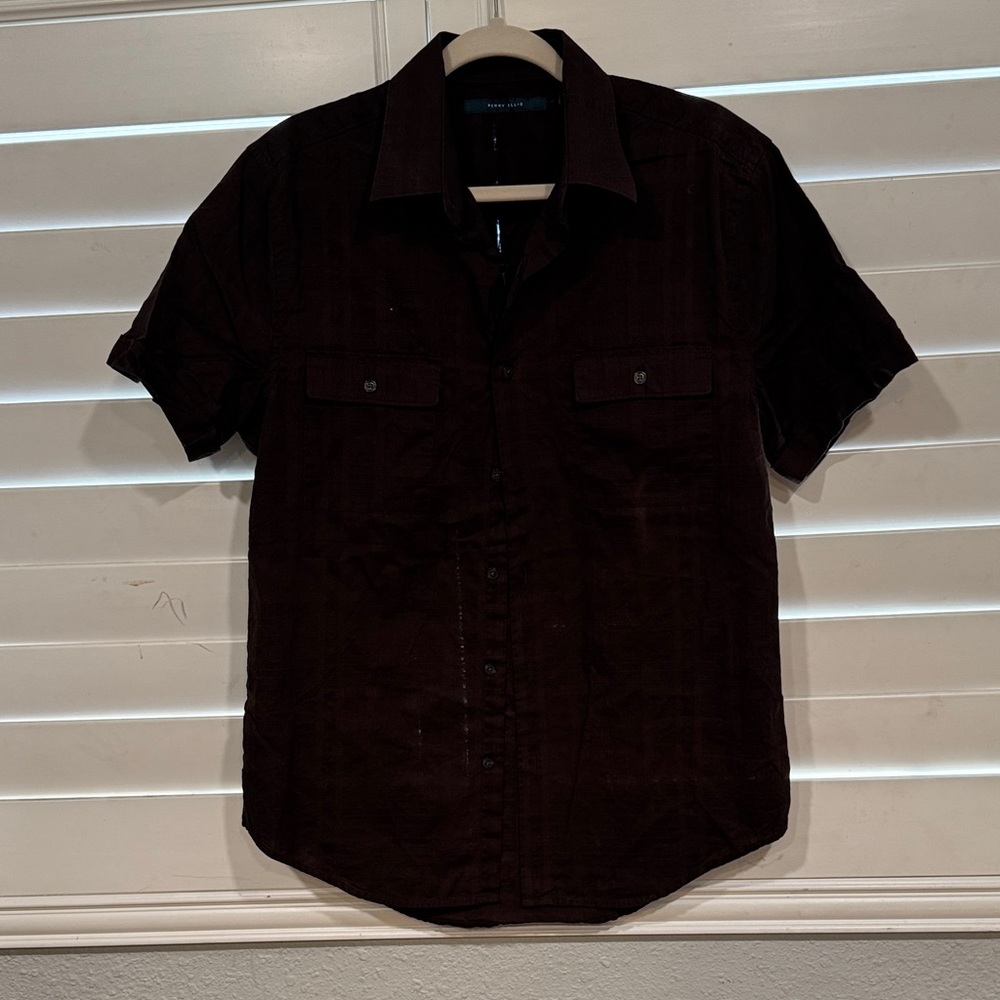 Perry Ellis Men's Deep Brown Casual Button Down Shirt